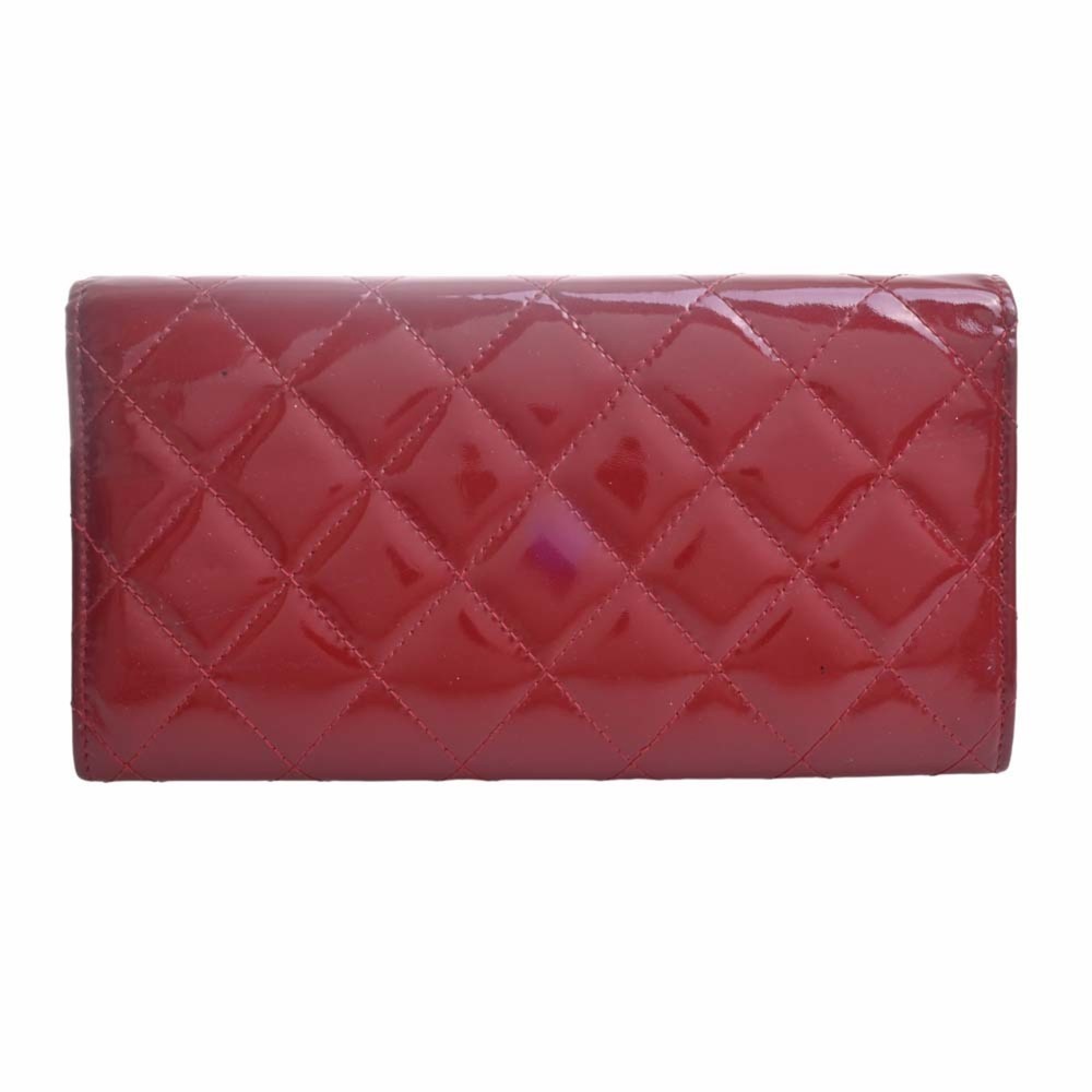 CHANEL Patent Brilliant Matelasse Coco Mark Bifold Long Wallet Red Ladies - Picture 2 of 8